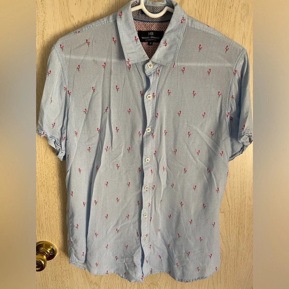 💛 Michael Brandon Mens Slim fit Flamingo Button Down Shirt Vacation Key West M